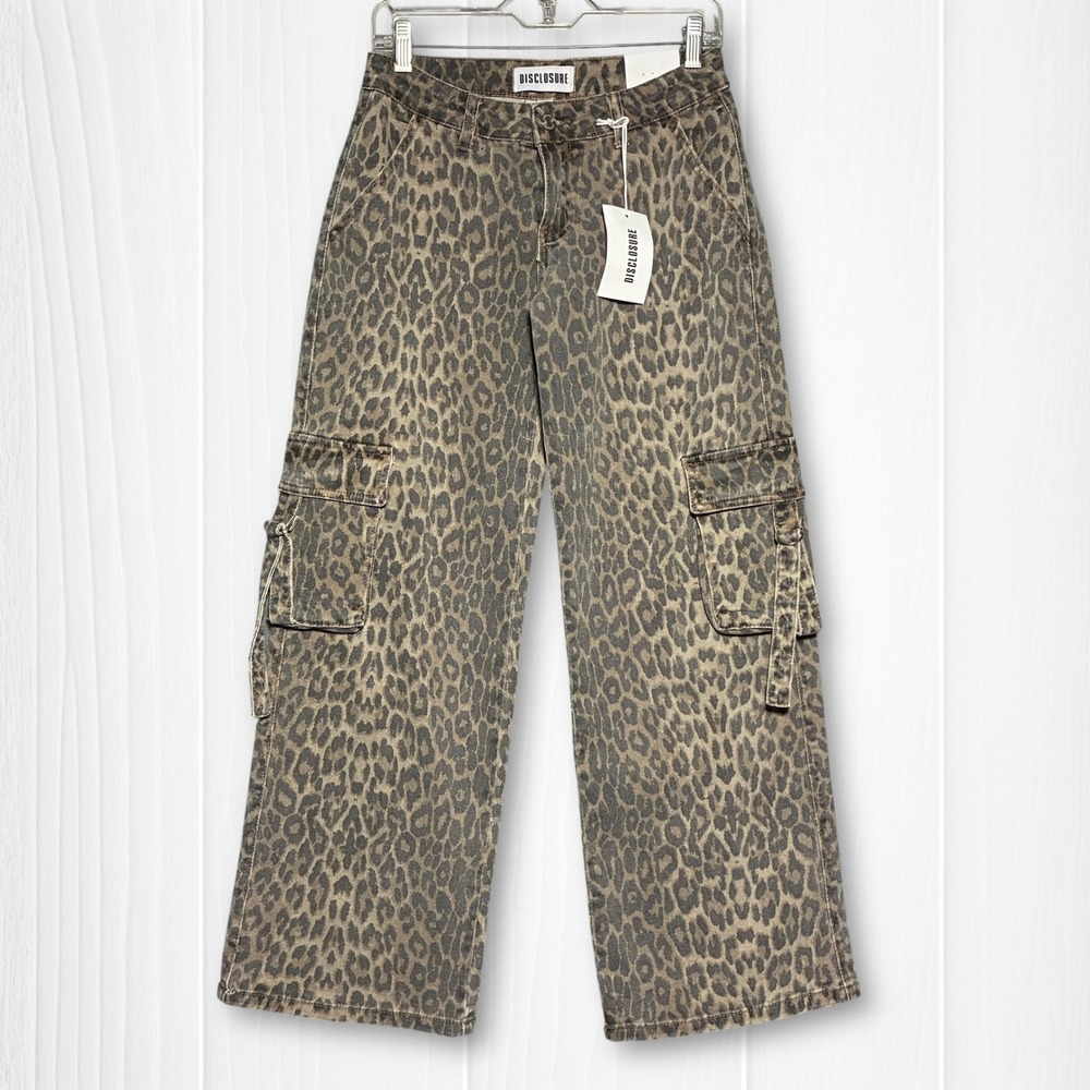 NWT Disclosure Leopard‎ Print Low Rise Baggy Cargo Pants Women 3/26 Brown